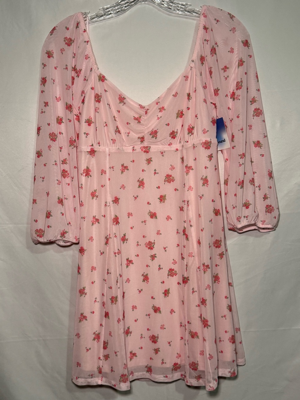 Abound Pink Red Floral Mesh Puff Sleeve Sweetheart Lined Mini Dress Medium
NWT